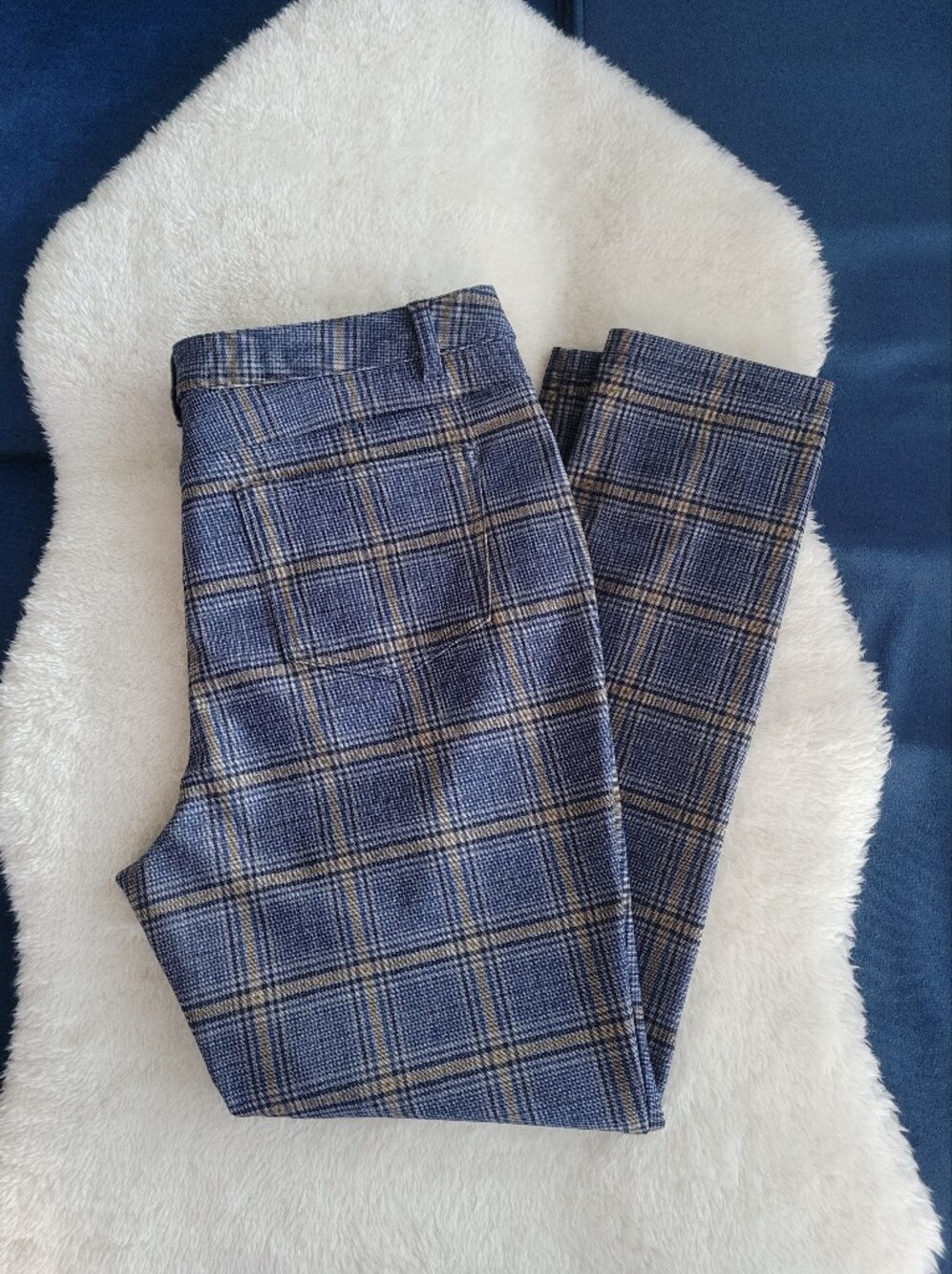 Anthropologie Avec Les Filles Skinny Jean Plaid Pant in Blue Motif Sz L